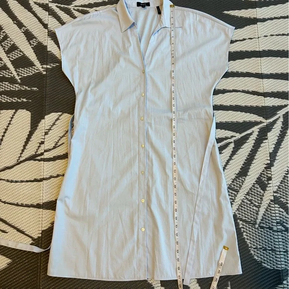 Theory Women's Sleeveless Light Blue Tie Waist Mini Shirt Dress - Picture 9 of 9
